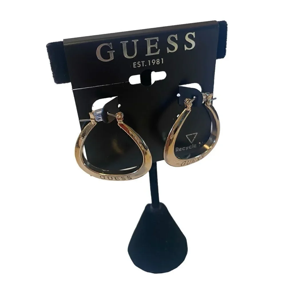 Bright Gold Toned Guess Embossed Earrings.